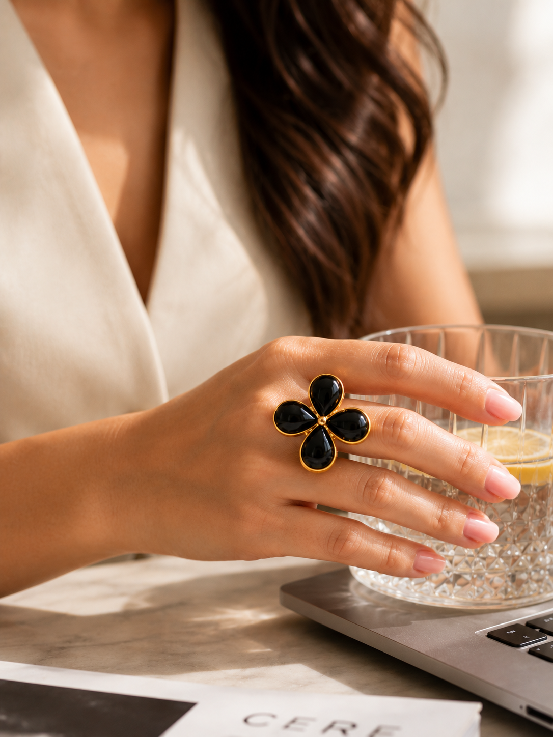 Black floral ring