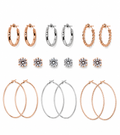 9 Pair Round Textured Hoop & Stud Collection