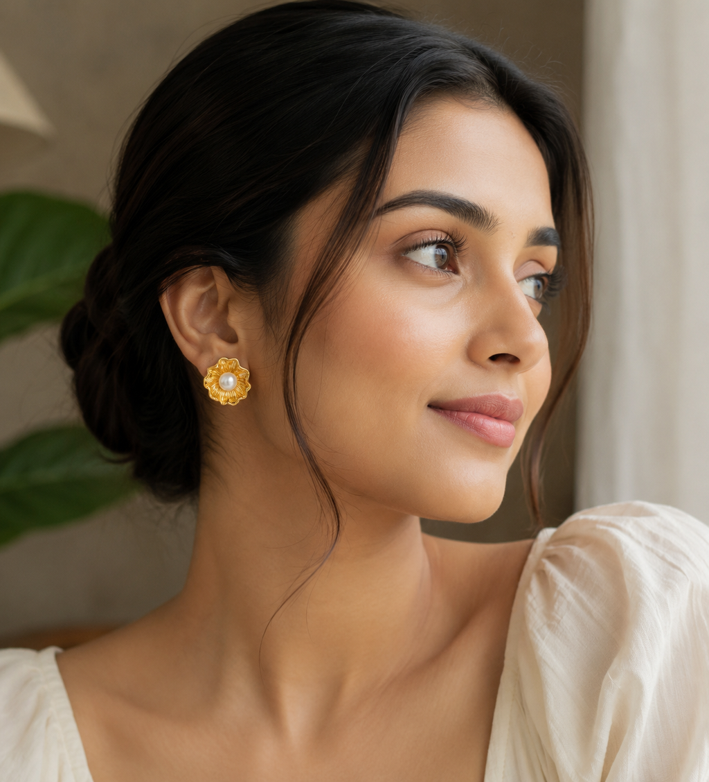 Golden bloom pearl earrings