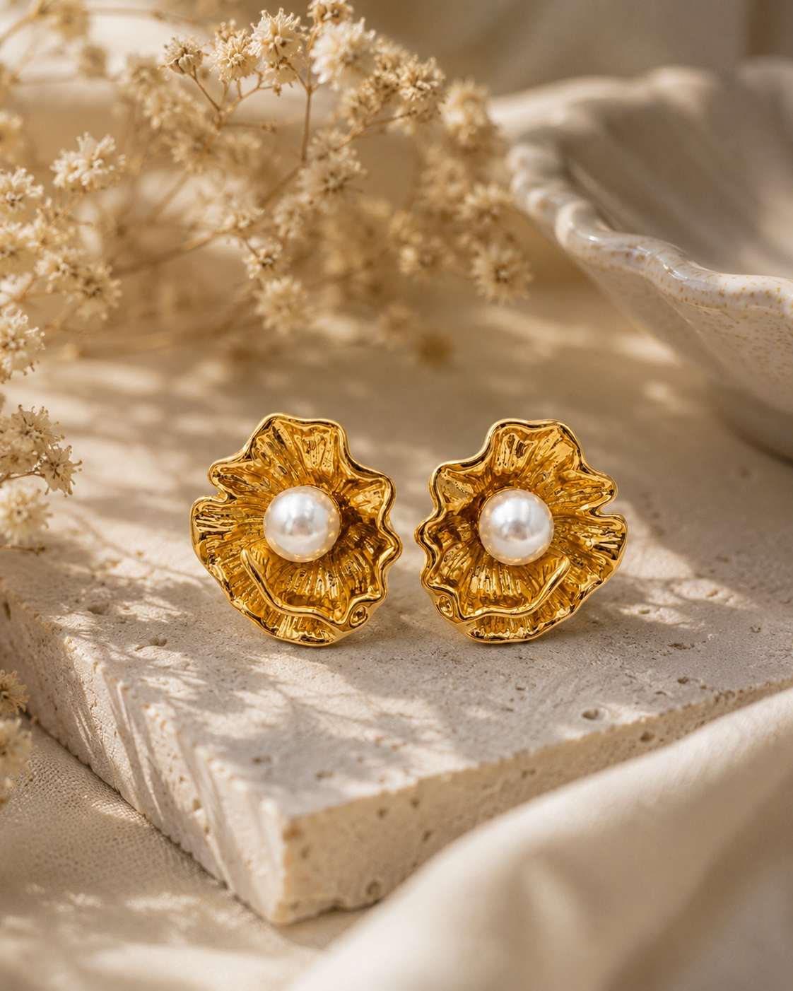 Golden bloom pearl earrings