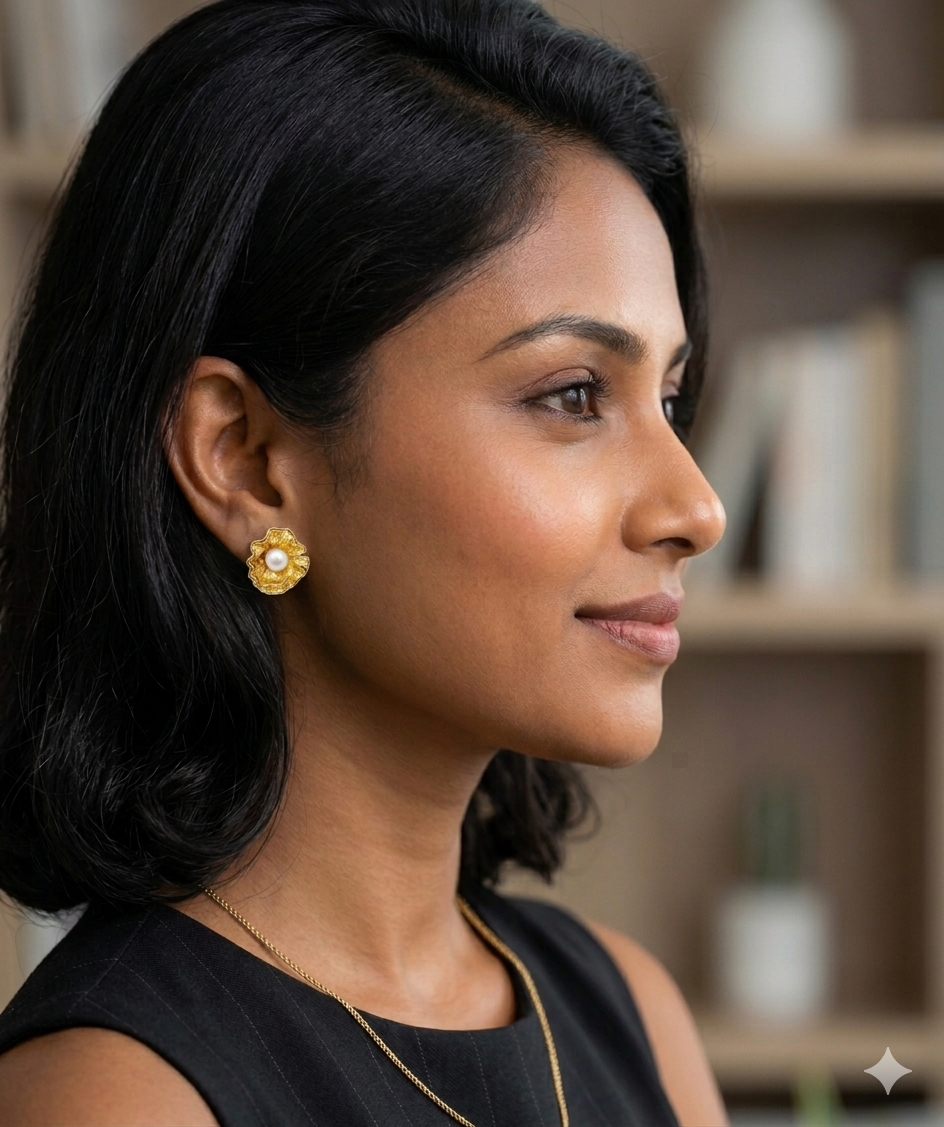 Golden bloom pearl earrings