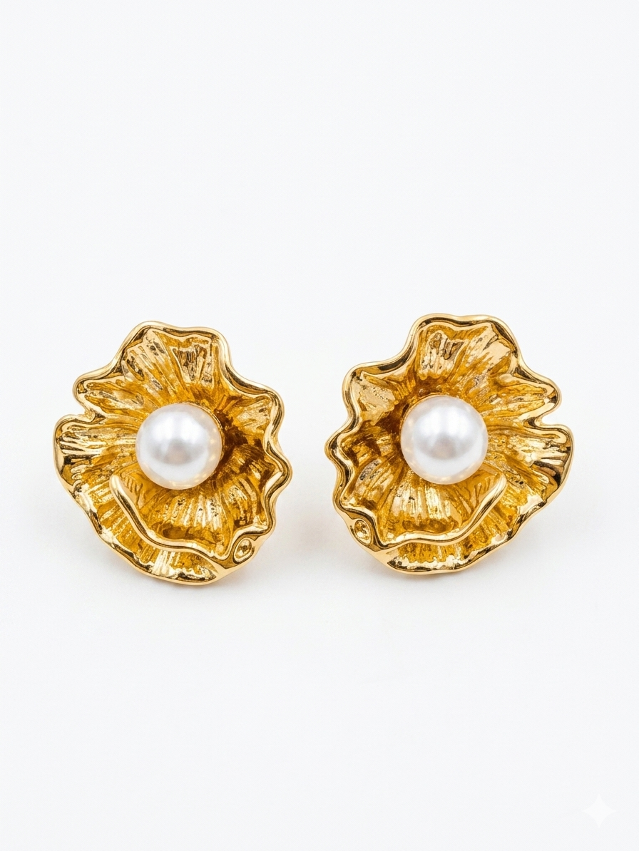 Golden bloom pearl earrings