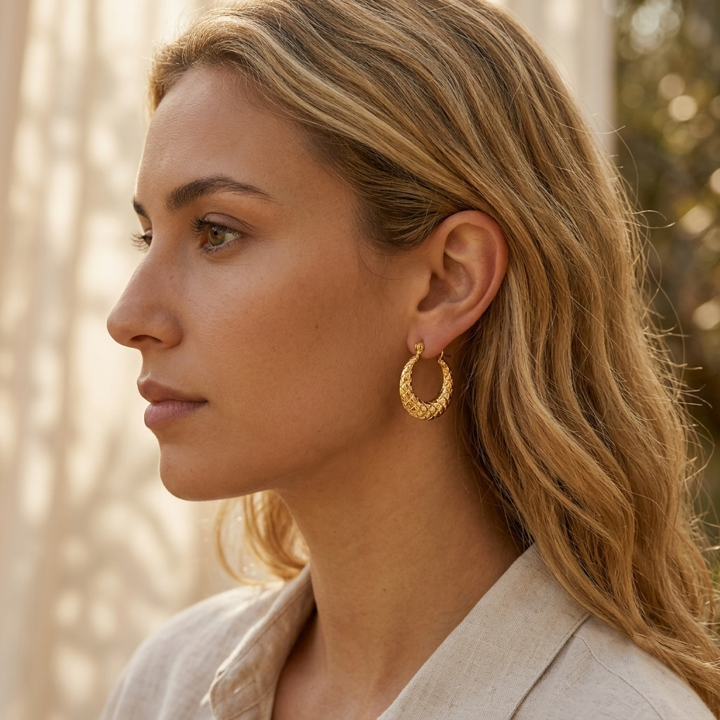Quilted Hoop Huggie Earring
