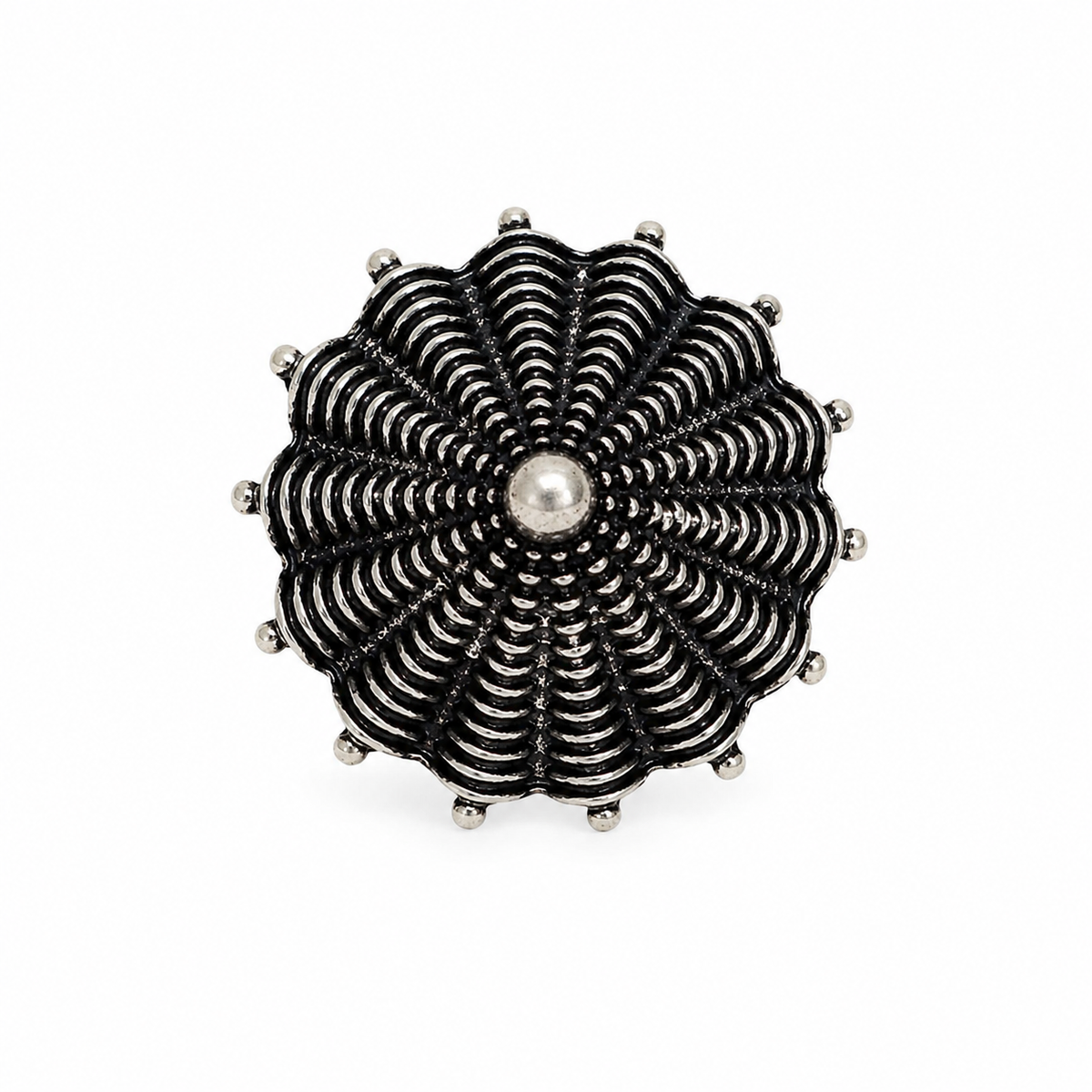 Close-up of Avyaa oxidised silver ring