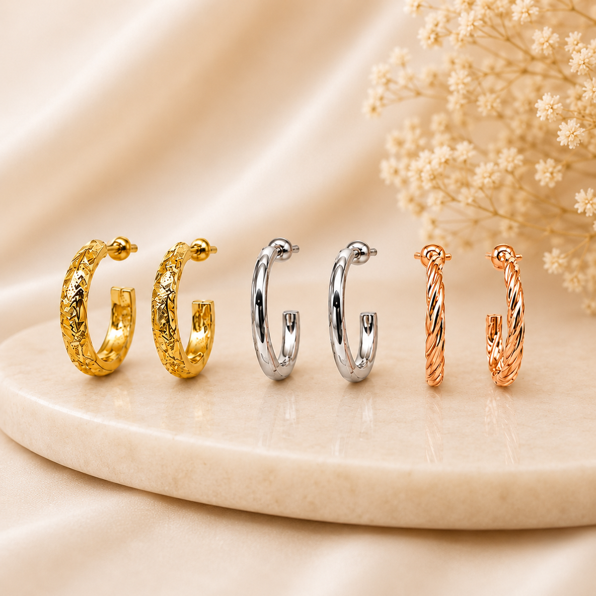 9 Pair Round Hoop & Stud Collection