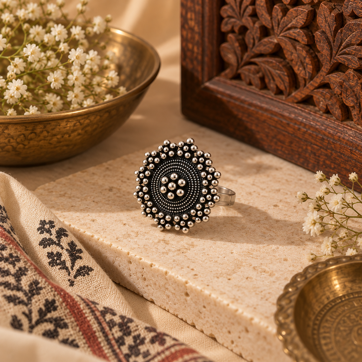 oxidised ring in aesthetic background