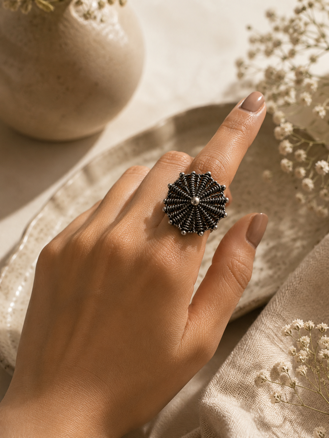 Avyaa oxidised silver statement ring